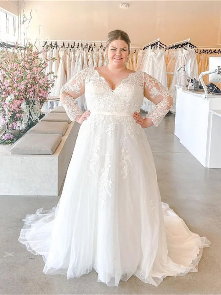 Long Sleeve Applique Vintage Bridal Dress — All For Me Today