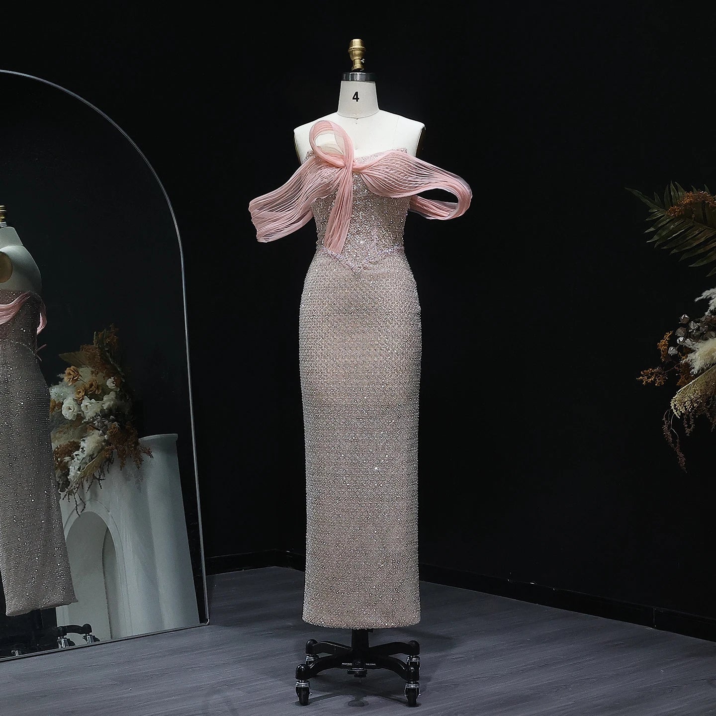 Off Shoulder Blush Pink Women Arabic Evening Dress
