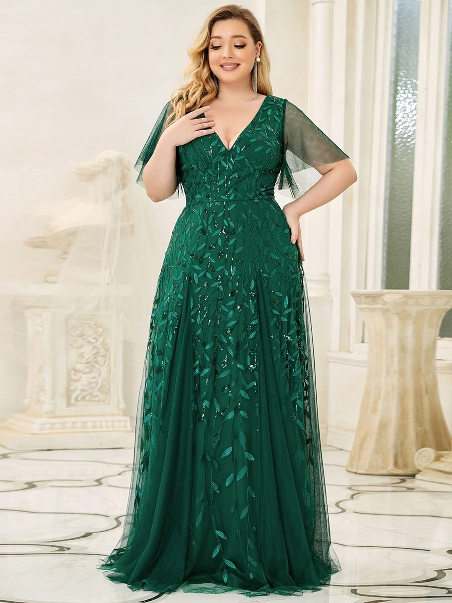 Half Sleeves Plus Size Women's Evening Party Dress | All For Me Today, Dark Green / 22 / Floor Length Half Sleeves Plus Size Women's Evening Party Dress | All For Me Today, Dark Green / 22 / Floor Length