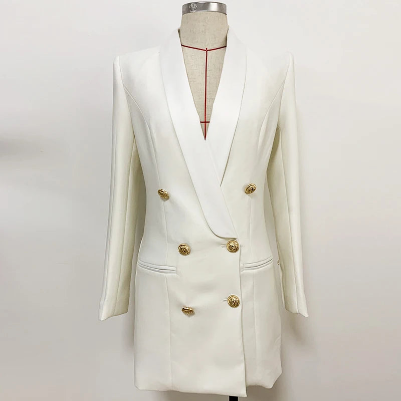 Double Breasted Gold Button Women's Blazer Suit