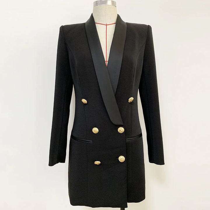 Double Breasted Gold Button Women's Blazer Suit