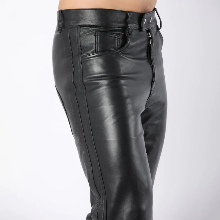Side Panel Men's Black Sheep Leather Pants| All For Me Today