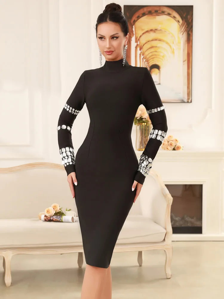Diamonds Beading Women's Black Mini Party Dress