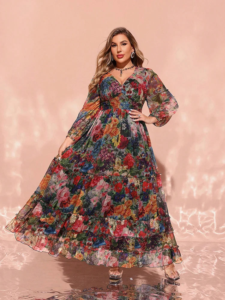 lantern sleeve maxi dress Elegant Solid Color Lantern Sleeve Maxi Dress