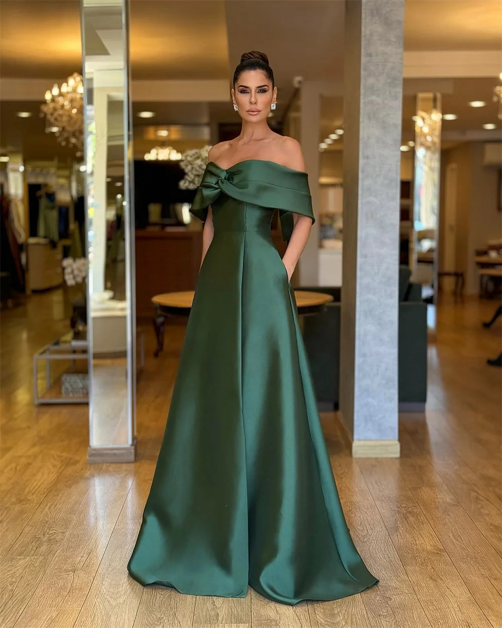 green emerald velvet dress Sleek A-Line Satin Women's Evening Dress