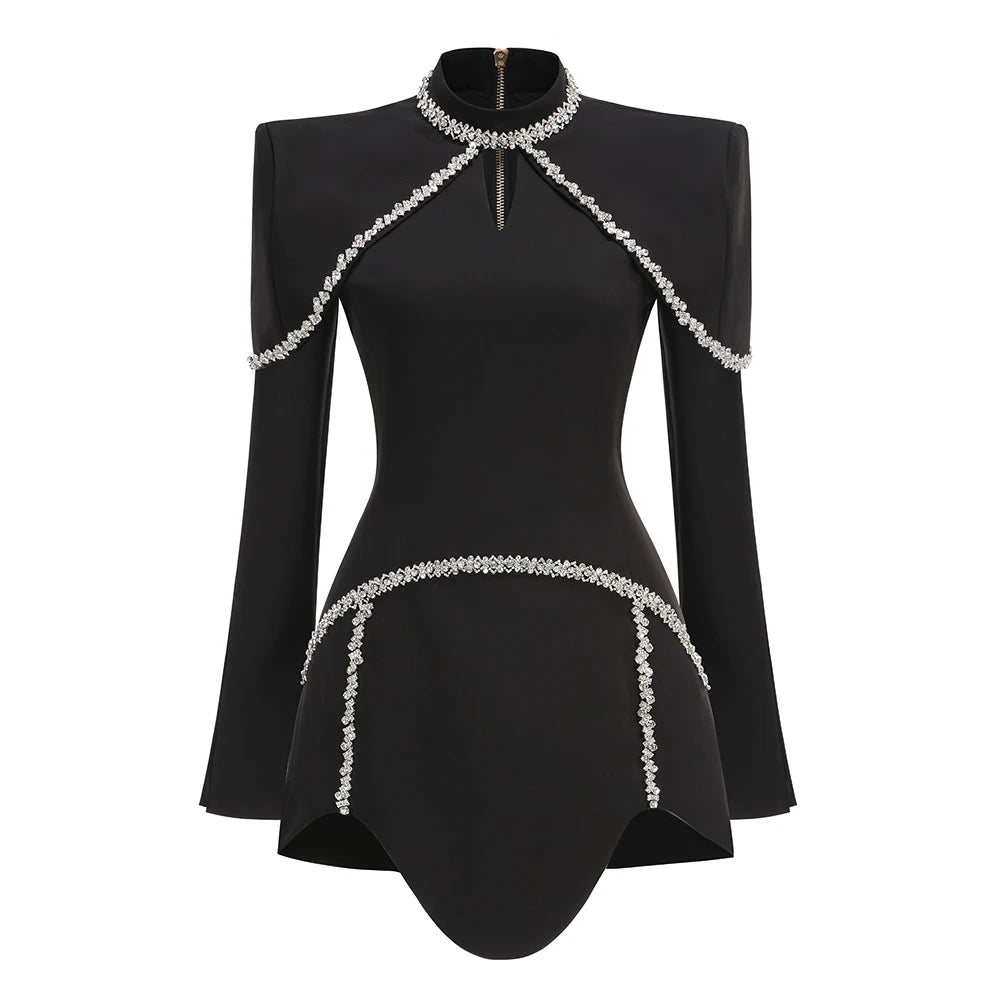 Black High-Neck Diamond Chain Women Party Dress - All For Me Today Black High-Neck Diamond Chain Women Party Dress - All For Me Today