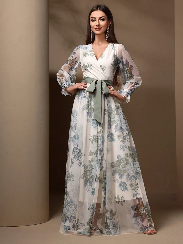 Mesh Flare Sleeves Women's Maxi Dress