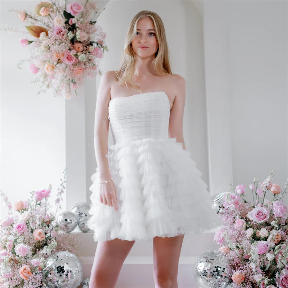 Elegant Tiered Mini Wedding Dress