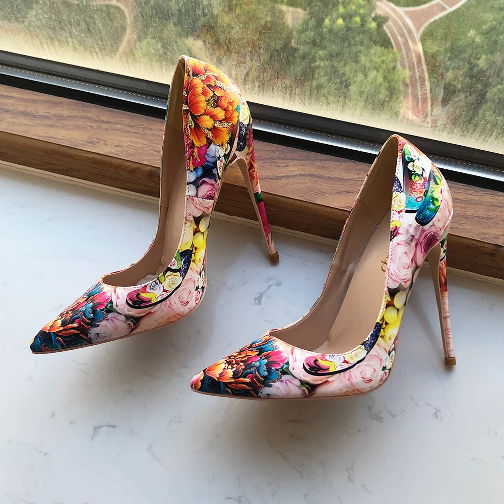 Flower Embossed Printed Women's High Heel Stiletto Pumps All For