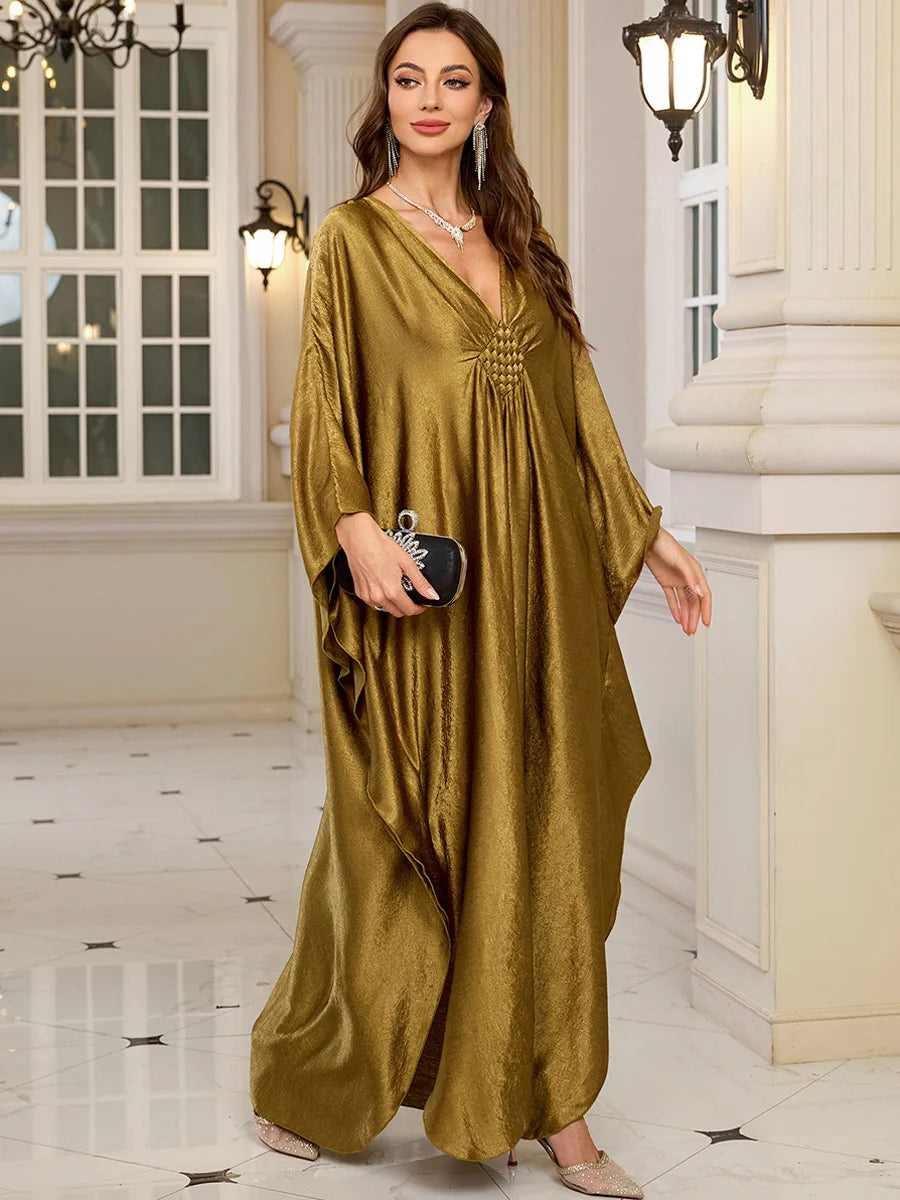 green emerald velvet dress Sequined Dress with Taffeta Batwing Sleeves FR 52 / Gold main image 0