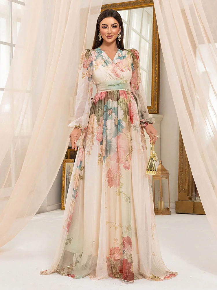 trending maxi dresses Beautiful Flower Print Women's Dress disco outfit woman Amazing White dress - Size:tall -small