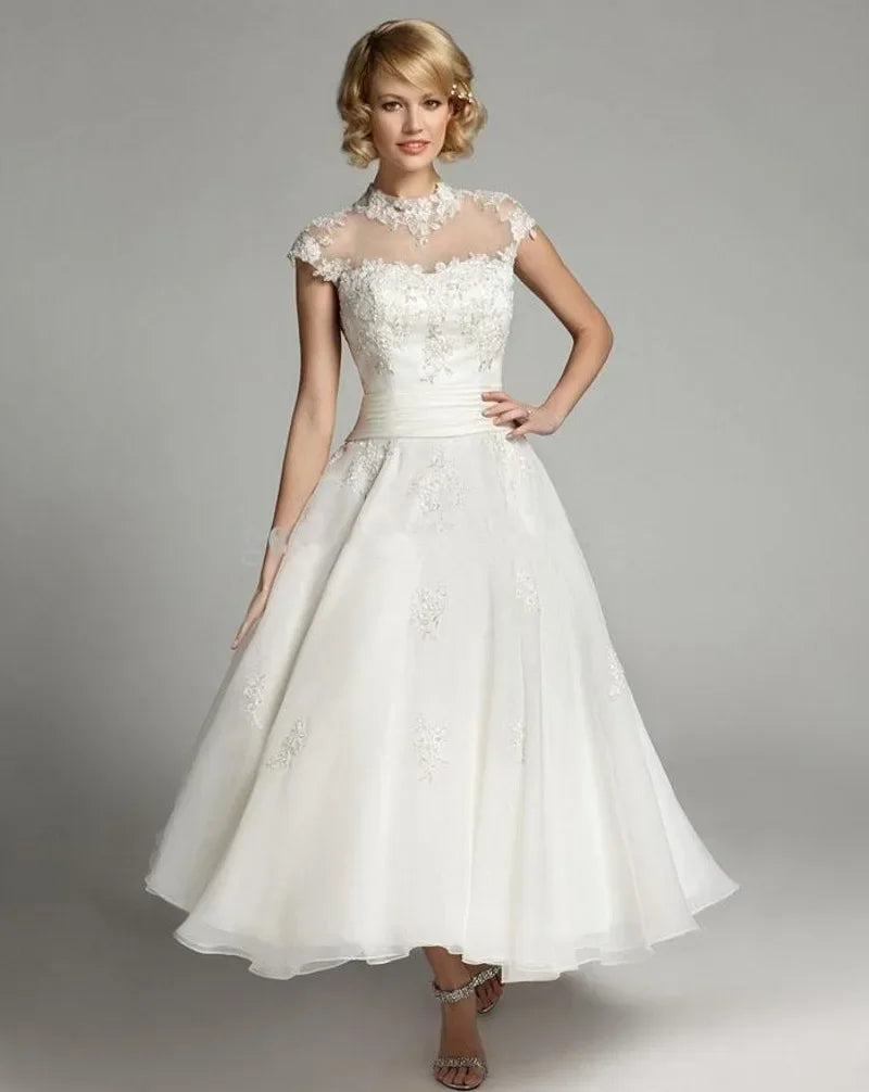 Vintage High Neck Women's Short Wedding Dress - All For Me Today Vintage High Neck Women's Short Wedding Dress - All For Me Today