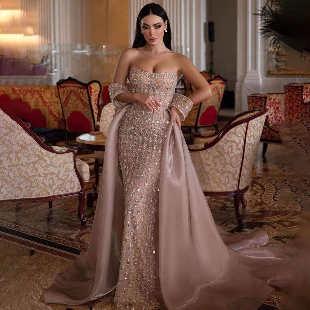 Beaded Strapless With Overskirt Women's Wedding Party Dress - All For Me  Today