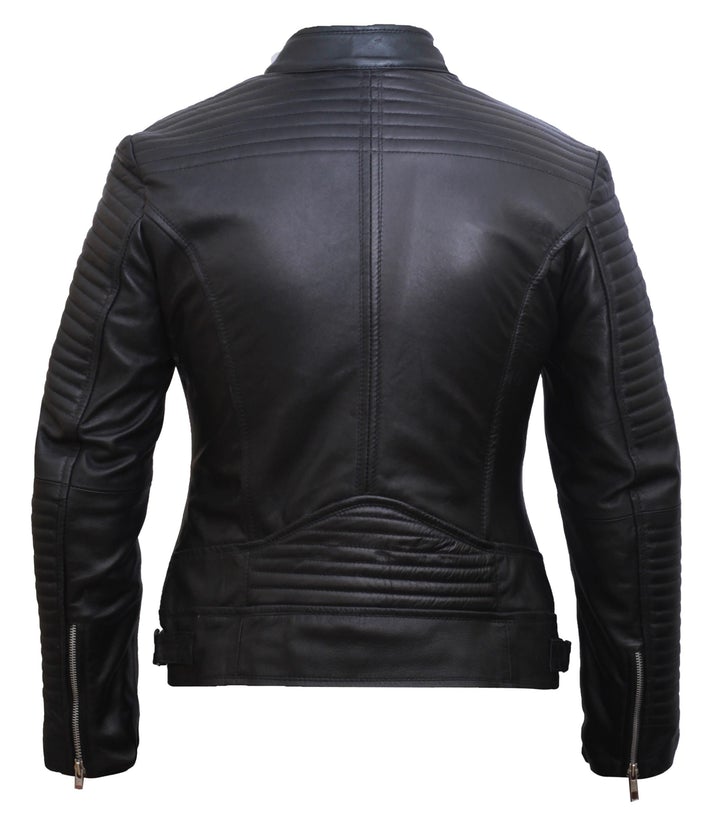 Black Sheepskin Leather Women Biker Jacket | All For Me Today