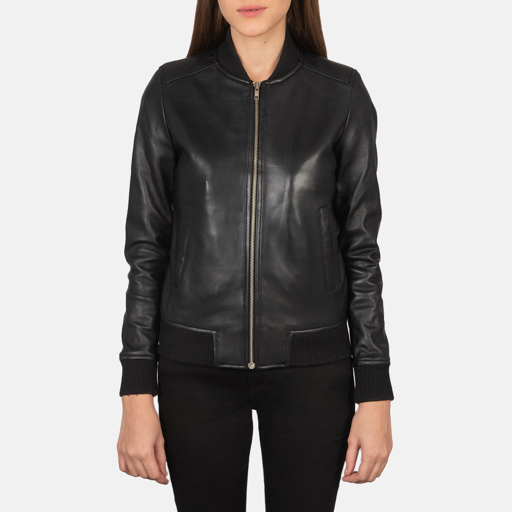 Genuine Black Leather Women's Bomber Jacket| All For Me Today