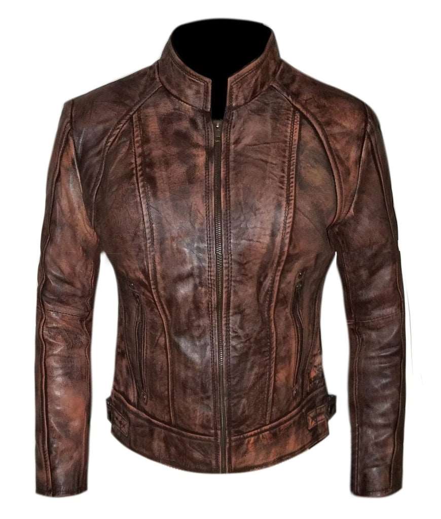 Brown Wax Sheepskin Leather Women's Biker Jacket | All For Me Today