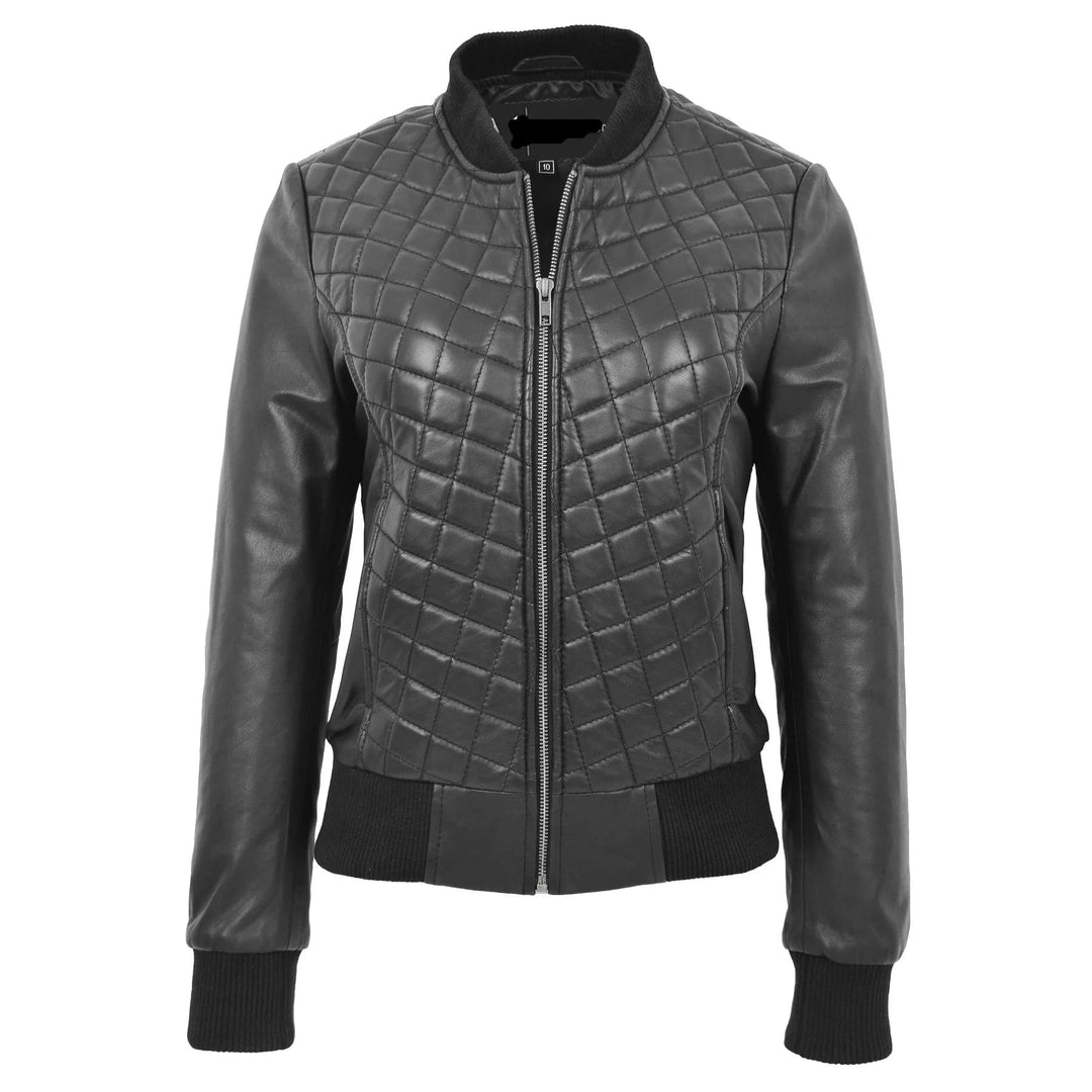 Diamond Quilted Fitted Varsity Strom Women's Leather Bomber Jacket | All For Me Today