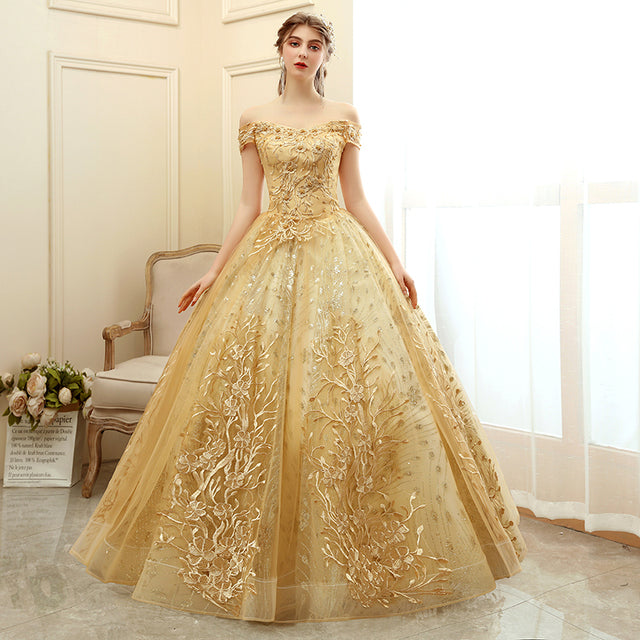 Sparkly Sequined Gold Quinceanera Gown | All For Me Today Sparkly Sequined Gold Quinceanera Gown | All For Me Today