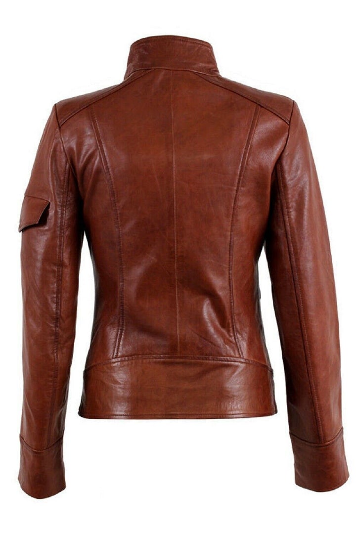 Real Dark Wax Tan Sheepskin Leather Women's Jacket | All For Me Today