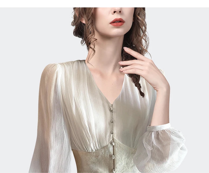 Elegant Lantern Sleeve Slim-fit Top