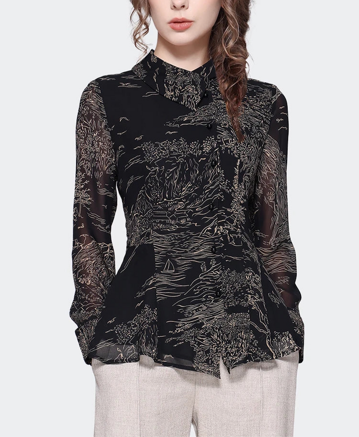 Stylish Stand-up Collar Slim Fit Blouse