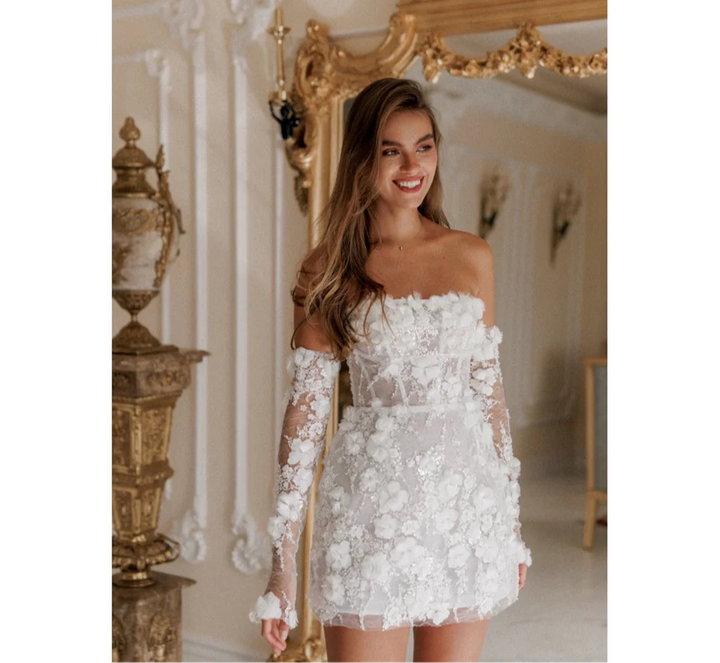 Dreamy Beads String Mini Wedding Dress