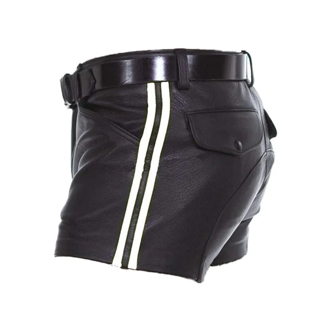 Men's Black Leather Shorts With Stripes| All For Me Today