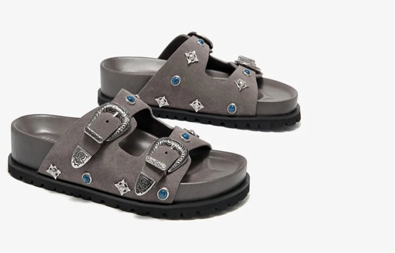 Punk Rivet Cow Suede Leather Flats