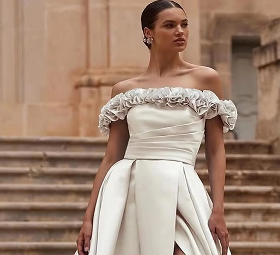 Fancy High Slit Satin Bridal Dress