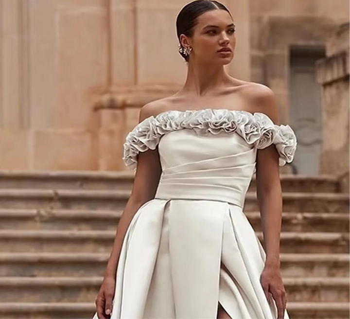 Fancy High Slit Satin Bridal Dress