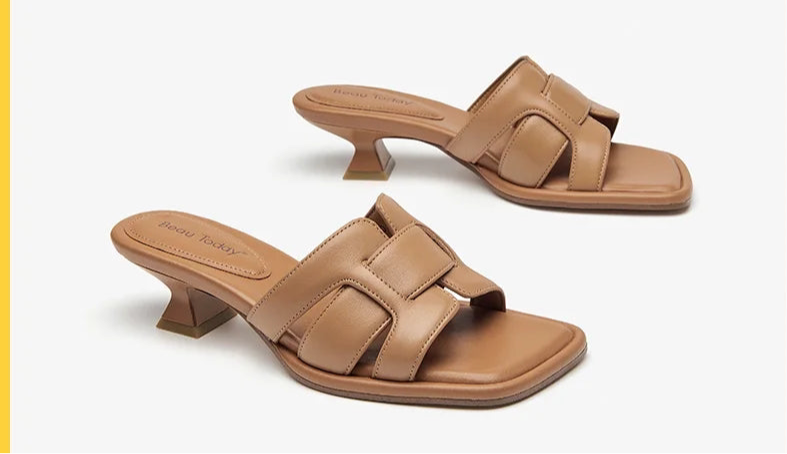 Sleek Woven Mid Heel Slippers