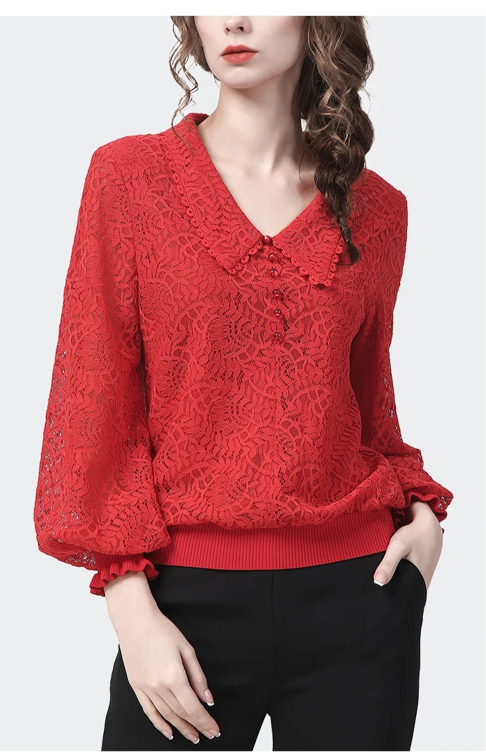 Romantic Peter Pan Collar Lace Blouse