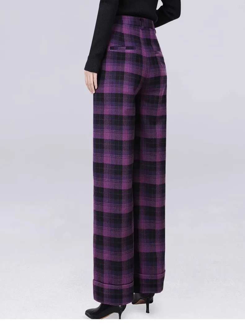 Elegant Straight High Waist Wool Pants