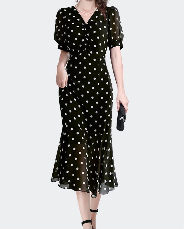 Elegant French Style Polka Dot Chiffon Dress
