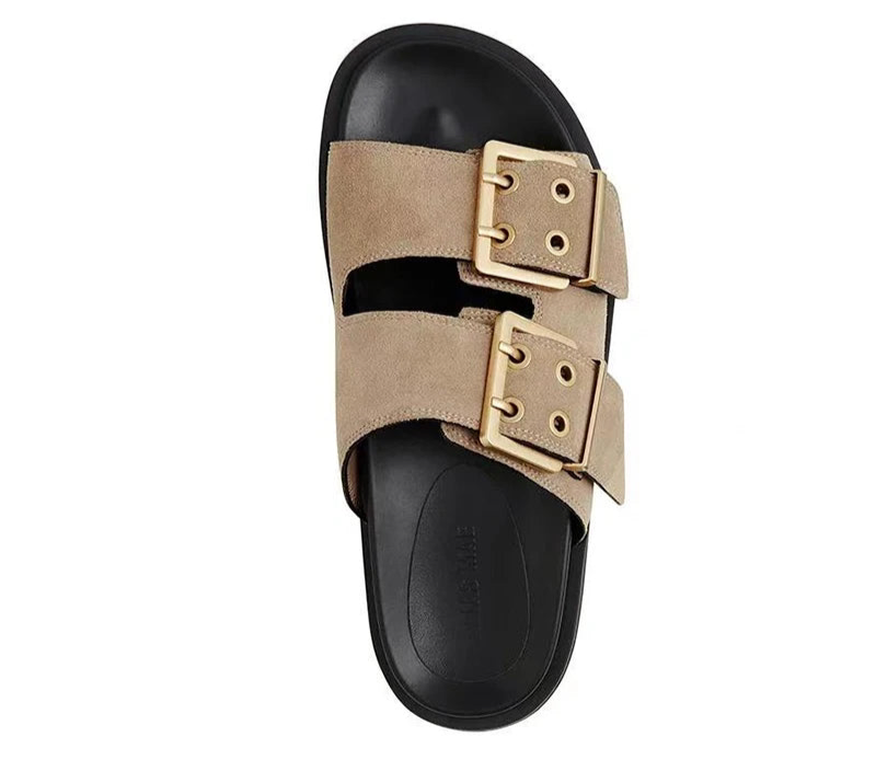 Premium Buckle Detail Women's Flat Slippers