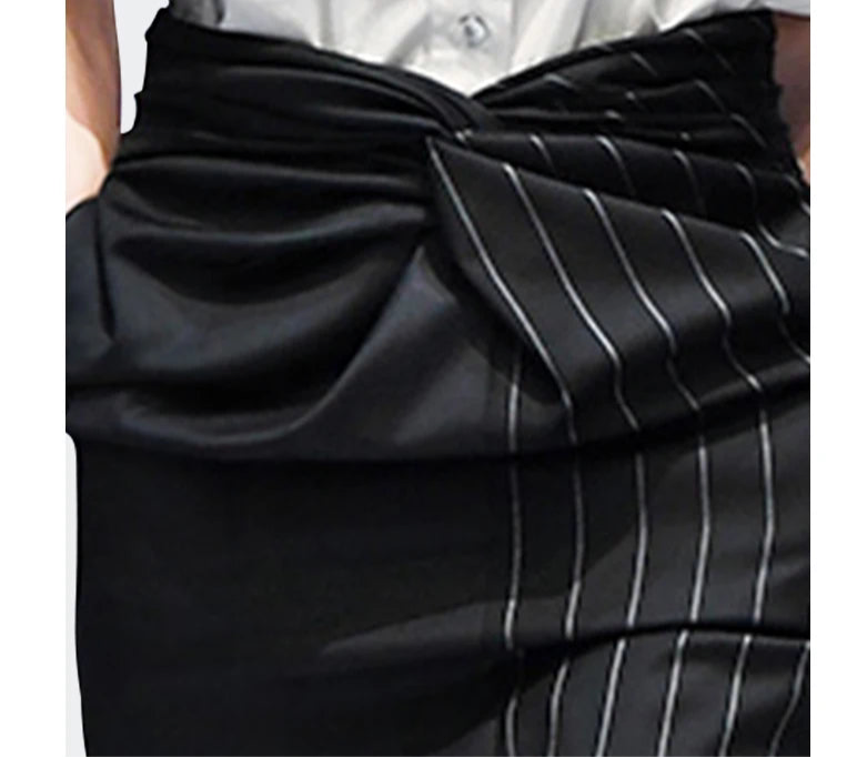 Fashionable Black Stripes Wrapped Pencil Skirt