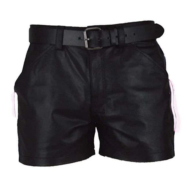 Men's Black Leather Shorts With Stripes| All For Me Today