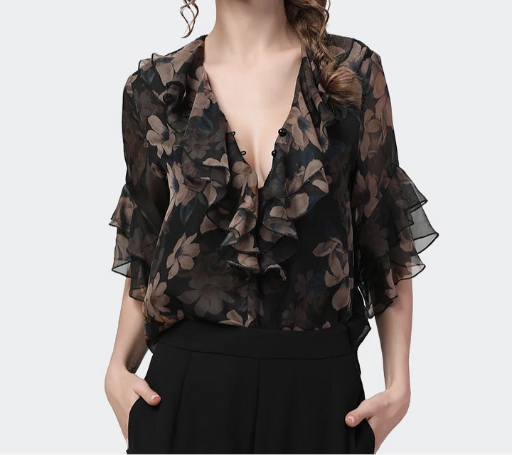 Classic Butterfly Short Sleeves Blouse
