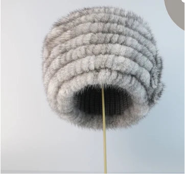 Premium Knitted Women's Handmade Fur Cap