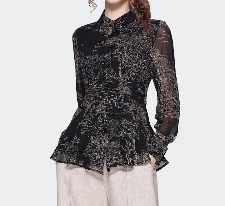 Stylish Stand-up Collar Slim Fit Blouse