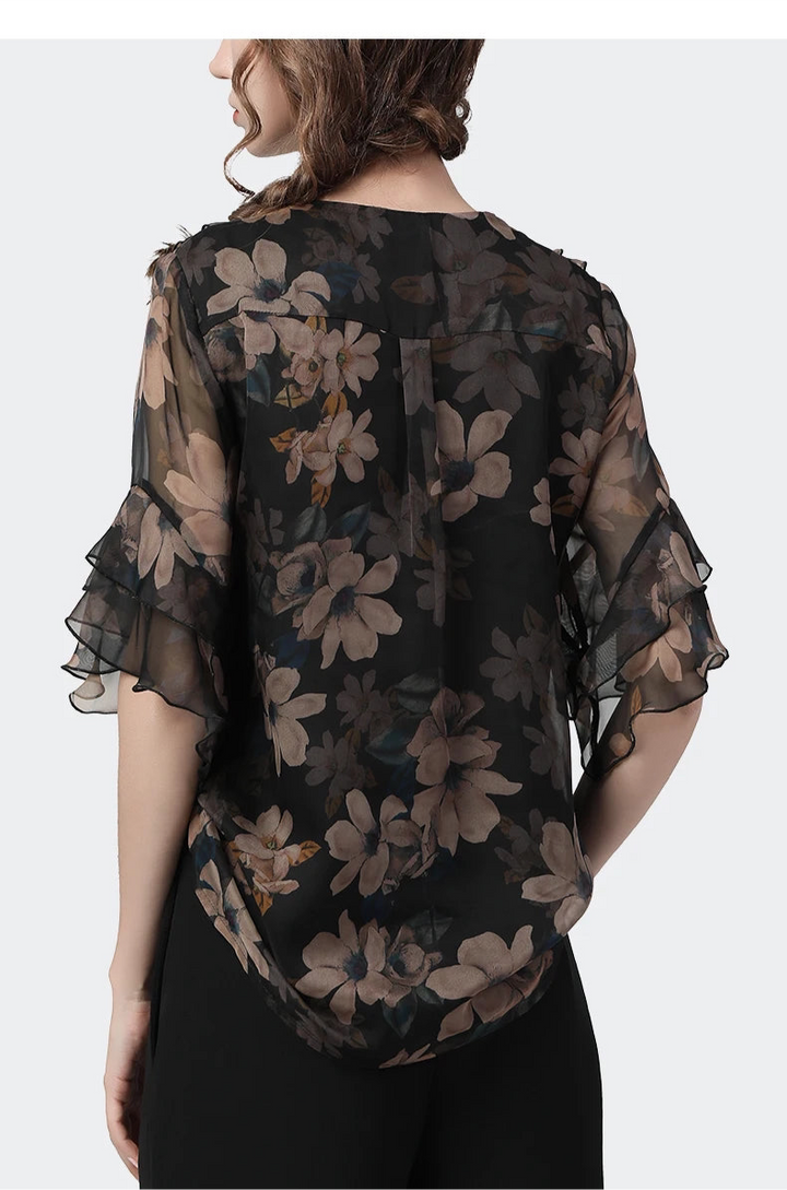 Classic Butterfly Short Sleeves Blouse