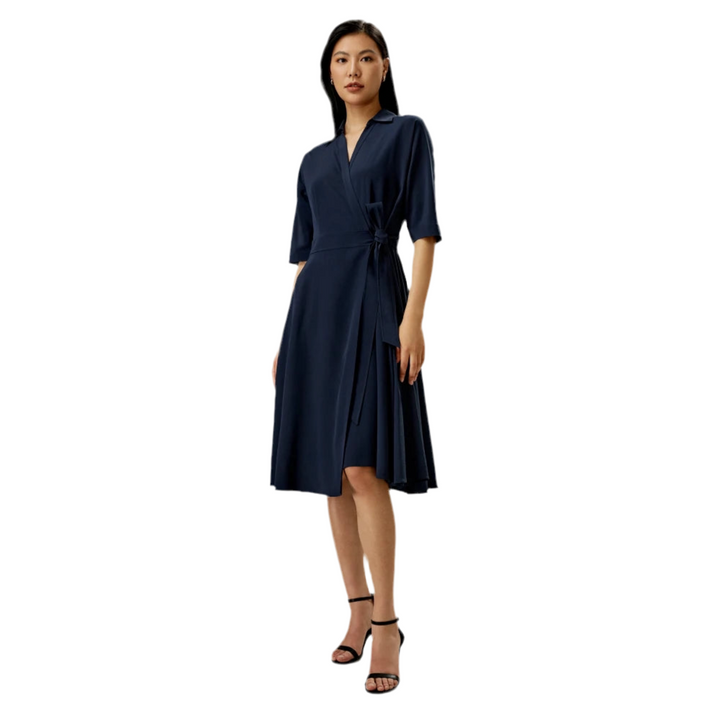Relaxed Half-sleeves Front Tie Silk Wrap Dress