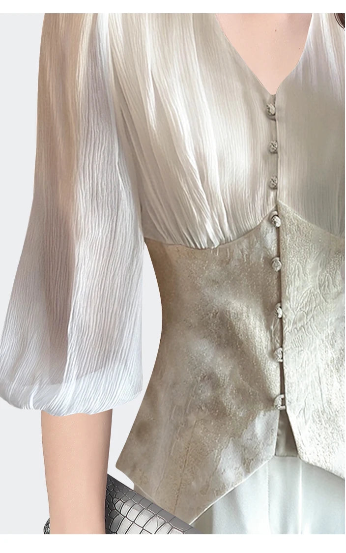 Elegant Lantern Sleeve Slim-fit Top