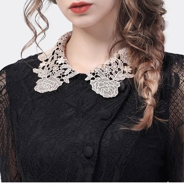 Stylish Hollow Out Black Lace Blouse