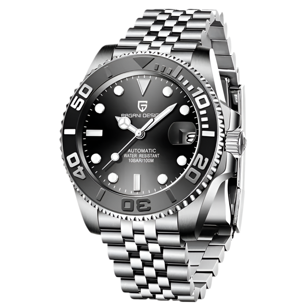 Sporty Stainless Steel Mechanical Wristwatch