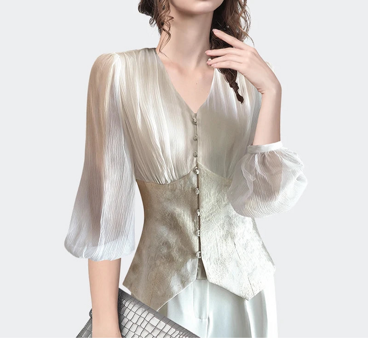 Elegant Lantern Sleeve Slim-fit Top