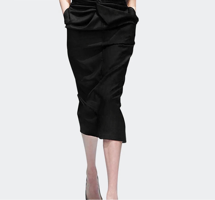 Fashionable Black Stripes Wrapped Pencil Skirt