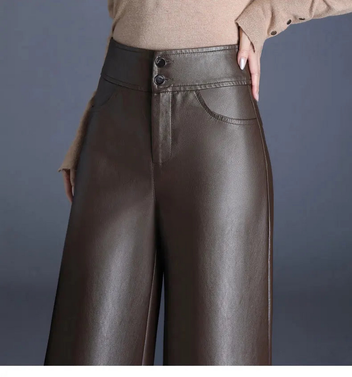 ZUZK Pantalon en cuir PU pour femme, de haute qualité, élégant, chaud, long, à la mode, pour l'automne et l'hiver