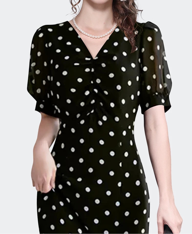 Elegant French Style Polka Dot Chiffon Dress