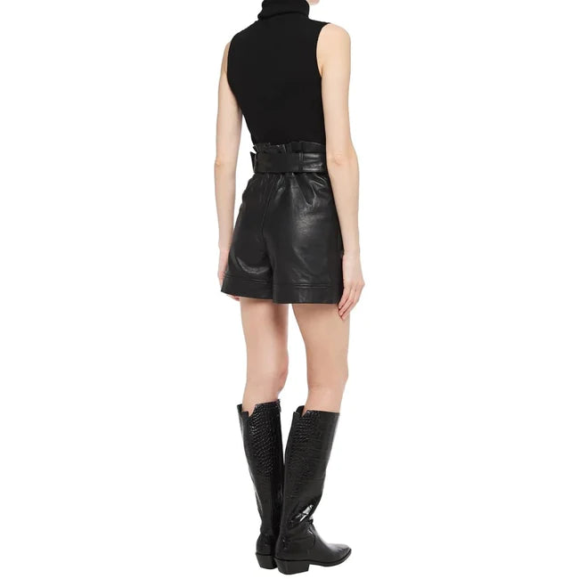 A Line Women's Leather Shorts With Belt | All For Me Today